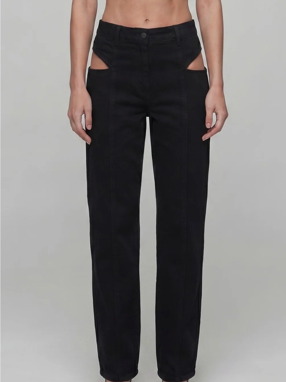 Women’s Black Straight Leg Jeans with Cutout Waist